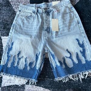 m n m l Light Blue Distressed Flame Hem Denim Shorts